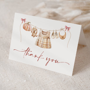 Carte De Remerciements Petit Citrouille Automne rose Floral Girl Baby sho