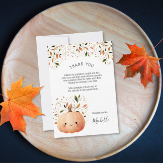 Carte De Remerciements Petit Citrouille mignon sur le chemin Baby shower 