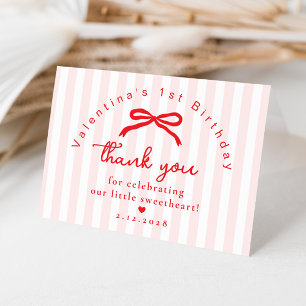 Carte De Remerciements Petit cœur d'anniversaire Coquette Ruban rose roug