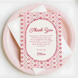 Carte De Remerciements Petit coeur rose rouge noeud Baby Shower