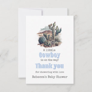 Carte De Remerciements Petit Cowboy Western Blue Boy Baby shower Bienvenu