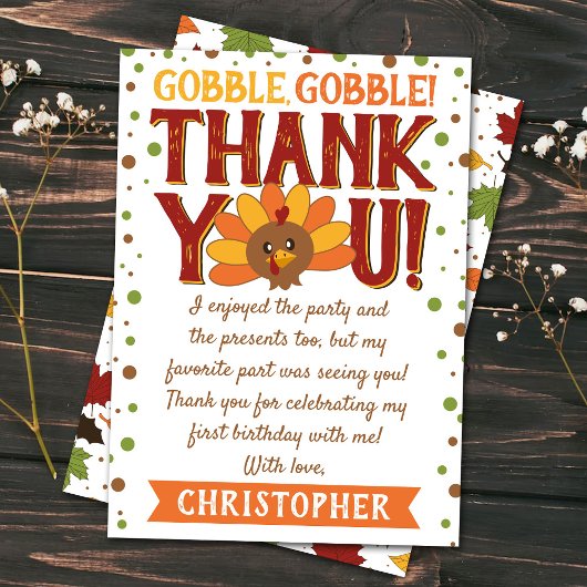 Carte De Remerciements Petit dîner de Thanksgiving pour un 1er anniversai