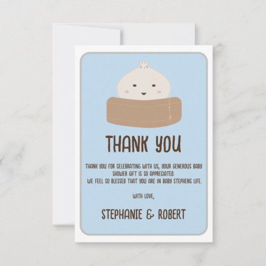 Carte De Remerciements Petit Dumpling Sur Le Chemin Baby shower Bleu (Devant)