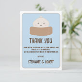 Carte De Remerciements Petit Dumpling Sur Le Chemin Baby shower Bleu (Debout devant)