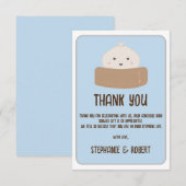 Carte De Remerciements Petit Dumpling Sur Le Chemin Baby shower Bleu (Devant / Derrière)