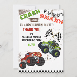 Carte De Remerciements Petit garçon anniversaire voiture camion monstre m
