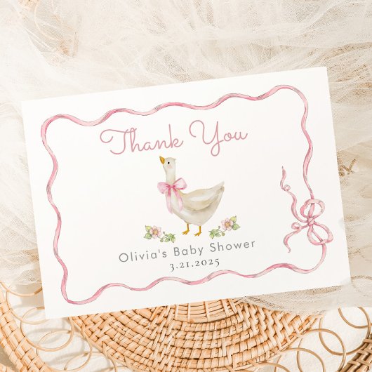 Carte De Remerciements Petit Goose Pink Bow bébé fille Douche