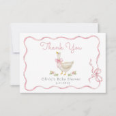 Carte De Remerciements Petit Goose Pink Bow bébé fille Douche (Devant)