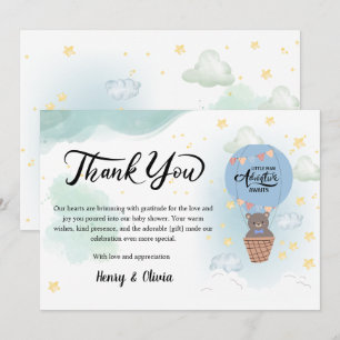 Carte De Remerciements petit homme aventure attend le baby shower