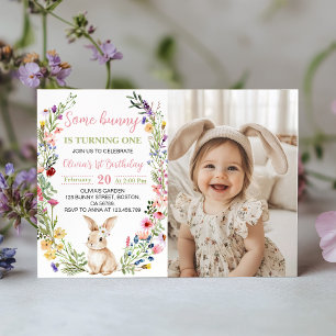 Carte De Remerciements Petit Lapin Fleur sauvage Anniversaire Photo Invit