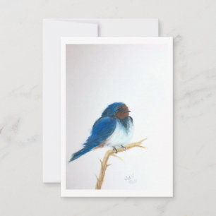Carte De Remerciements Petit oiseau bleu sur une branche - Œuvre d'art or