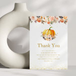 Carte De Remerciements petit or citrouille et baby shower roux<br><div class="desc">petit baby shower floral citrouille. le texte et les couleurs peuvent être personnalisés.</div>