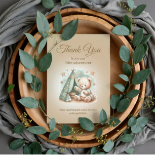 Carte De Remerciements Petit ours en peluche aventurier rustique pour béb