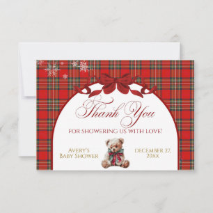 Carte De Remerciements Petit ruban rouge Noël carreau