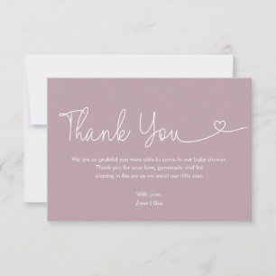 Carte De Remerciements Petit script cœur de Baby Shower Fille rose tendre