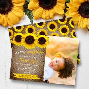 Carte De Remerciements Petit tournesol Rustique Burlap Photo Anniversaire