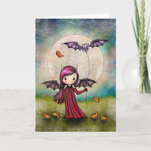 Carte De Remerciements Petit vampire avec un chat volant par Molly Harris