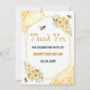 Carte De Remerciements Petite Aquarelle Florale de Miel Abeille 1er Anniv