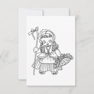 Carte De Remerciements Petite Bo Peep Girl Doll page de coloriage d'art