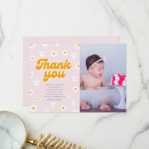 Carte De Remerciements Petite demoiselle florale rose photo de joyeux ann