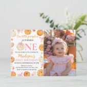 Carte De Remerciements Petite fille Citrouille 1er anniversaire Invitatio (Debout devant)