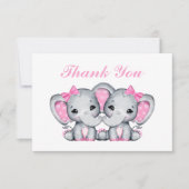 Carte De Remerciements petite fille mignonne jumelle éléphant  (Devant)