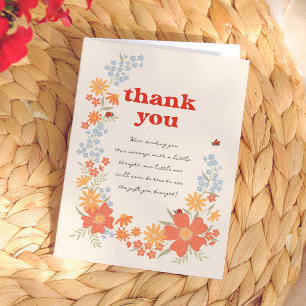 Carte De Remerciements Petite fille puceron d'amour Baby Shower Rétro