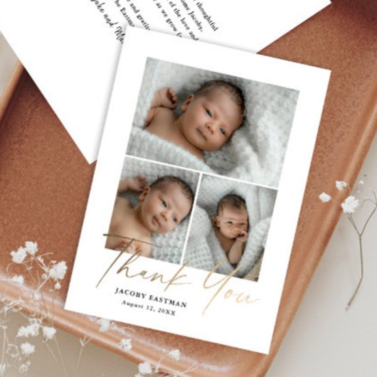 Carte De Remerciements Petite Minimal Script 3 Photo Bébé