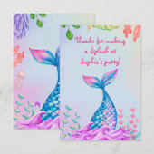 Carte De Remerciements Petite sirène sous-marine (Devant / Derrière)