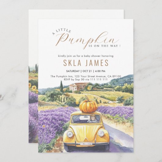 Carte De Remerciements Petite voiture Citrouille Automne Automne Babyshow (Devant / Derrière)