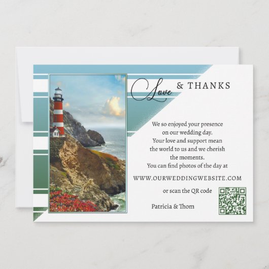 Carte De Remerciements Phare côtier Photo Code QR Mariage (Dos)