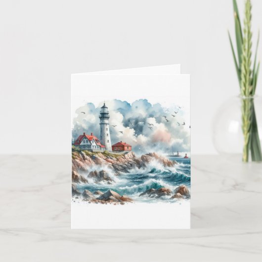 Carte De Remerciements Phare de la plage côtière (Devant)