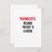 Carte De Remerciements Pharmacien : Parce que le "patient" est une vertu (Devant / Derrière)