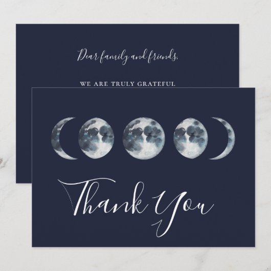 Carte De Remerciements Phase de la lune céleste bleue de la Marine (Devant / Derrière)