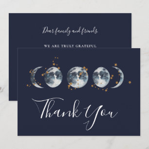 Carte De Remerciements Phase de la Lune étoilée bleue de la Marine