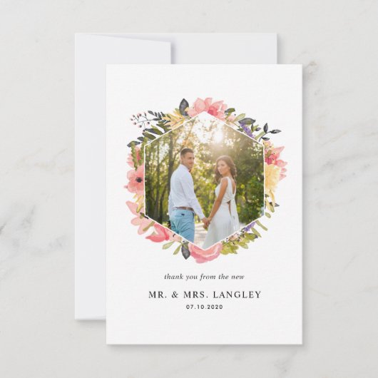 Carte de remerciements photo à cadre floral (Devant)