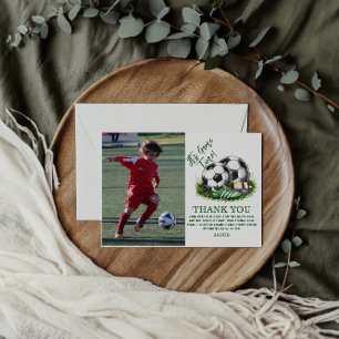Carte De Remerciements Photo à l'aquarelle de foot vert marine pour enfan
