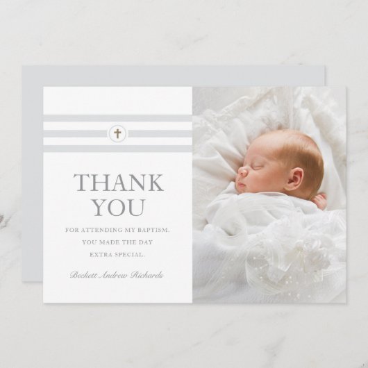 Carte de remerciements photo à rayures classiques (Devant / Derrière)