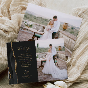 Carte De Remerciements Photo Agate Noire Mariage Écriture Dorée