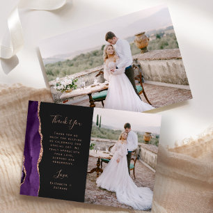 Carte De Remerciements Photo Agate Violet Rose Or Foncé Mariage