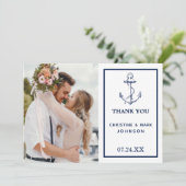 Carte De Remerciements Photo Ancre marine blanc (Debout devant)