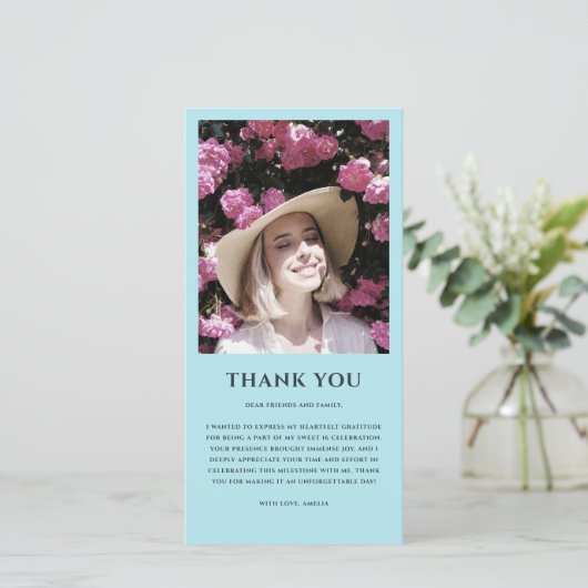 Carte De Remerciements Photo Anniversaire 16 Ans Pastel Bleu (Debout devant)