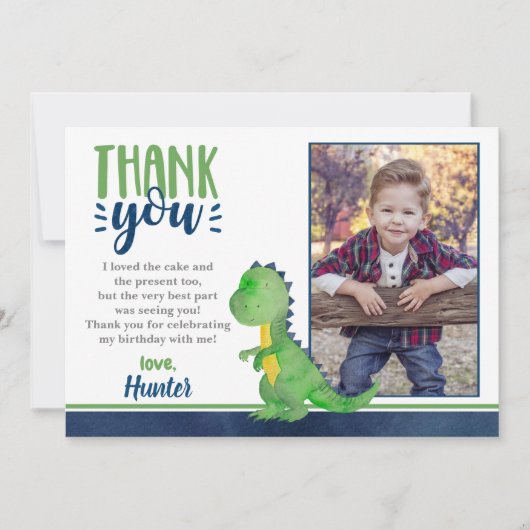 Carte de remerciements photo anniversaire de Dinos (Devant)