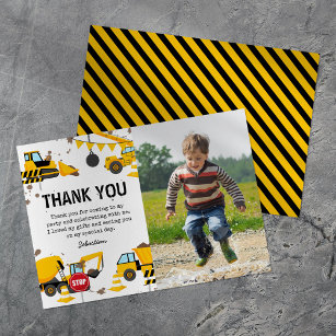 Carte De Remerciements Photo Anniversaire de enfant de camion de construc
