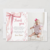Carte De Remerciements Photo Anniversaire de la fille de Bow rose (Devant)
