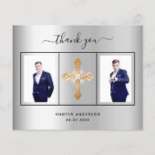 Carte de remerciements photo argent de confirmatio (Devant)