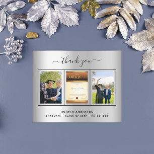 Carte de remerciements photo argent de graduation 