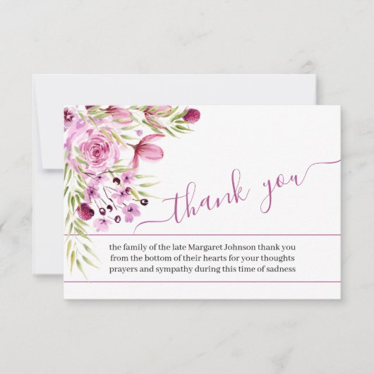 Carte De Remerciements Photo avec des fleurs violettes roses et des funér (Devant)