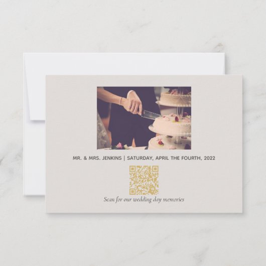 Carte De Remerciements Photo avec QR Code Elegant or script (Dos)