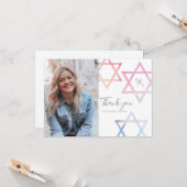 Carte de remerciements photo Bat mitzvah aquarelle (Devant/Arrière en situation)
